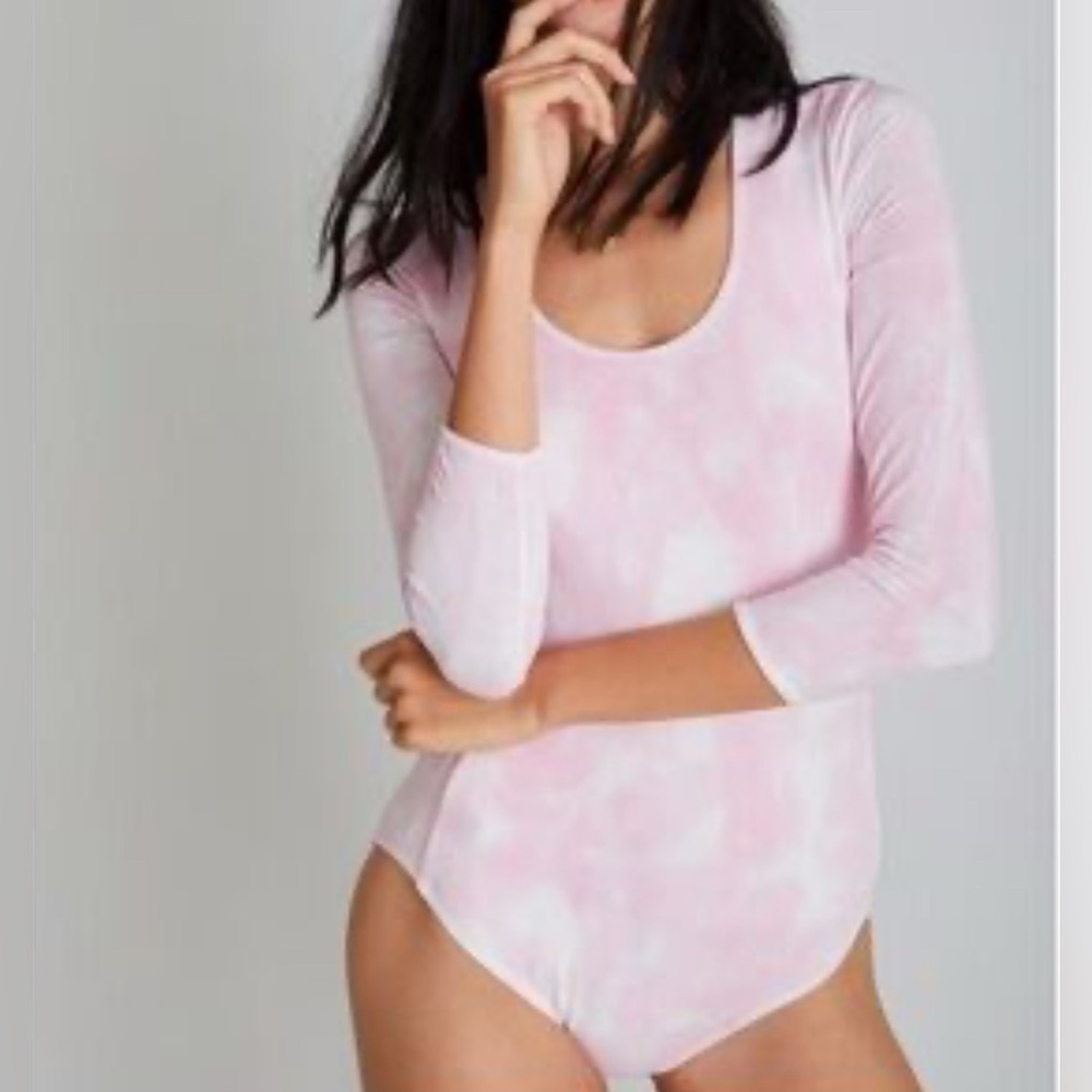 LOVESHACKFANCY Helene Bodysuit SMALL Pink‎ Tie-Dye PORTUGAL MADE Long Sleeve